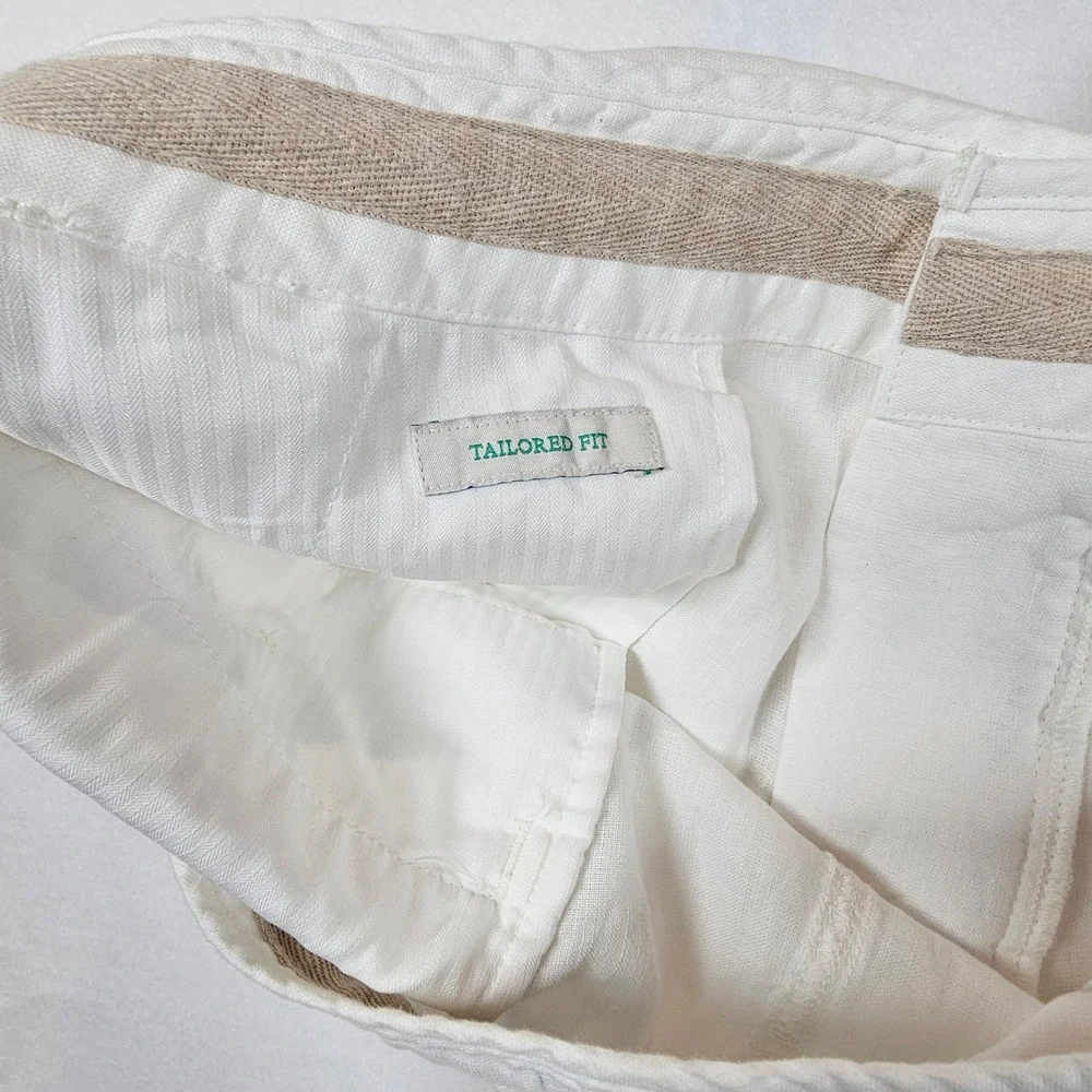 Jos. A. Bank Mens 36x30 White Linen Tailored Fit Drawstring Pants Summer Beach